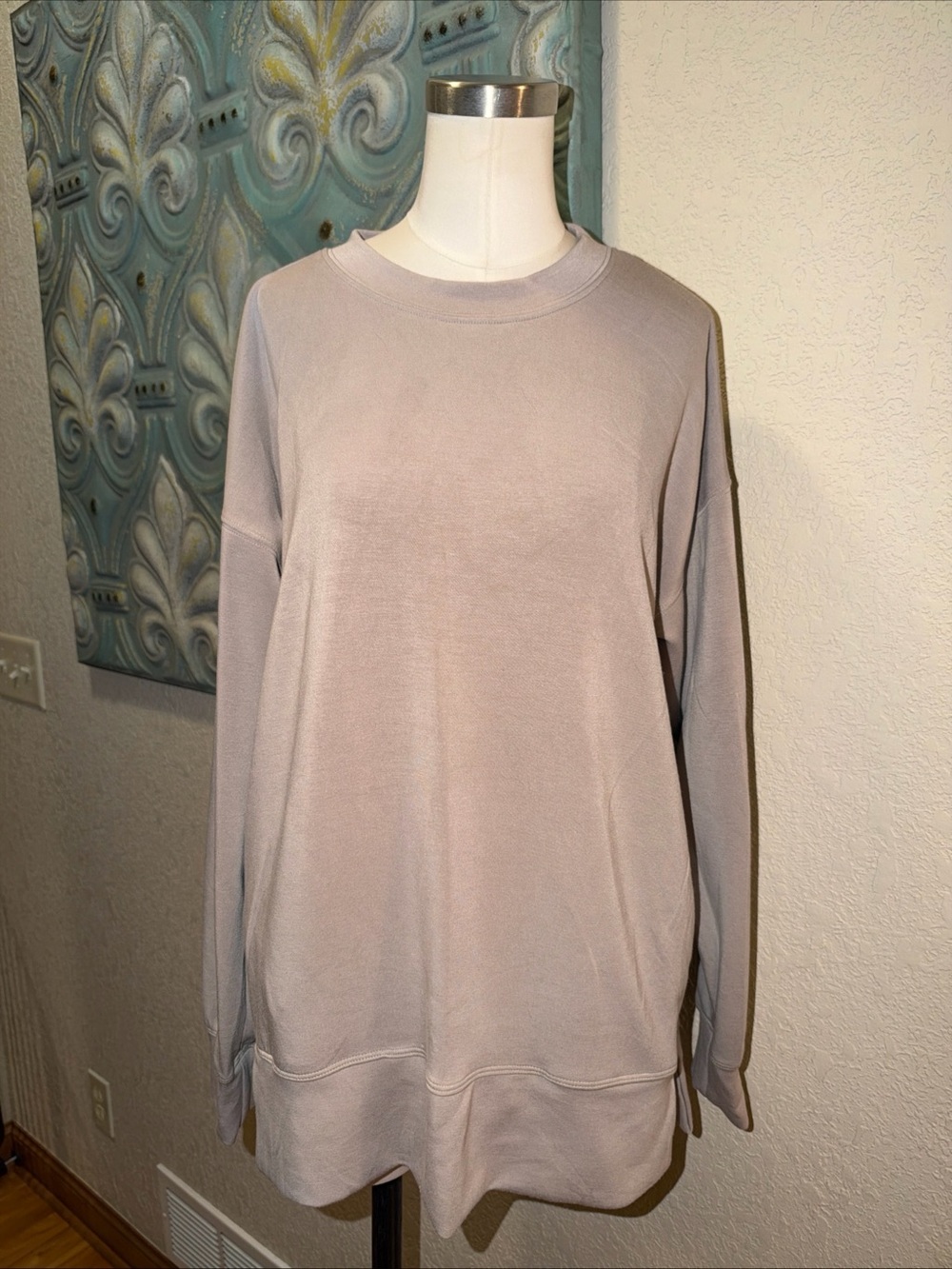 Sage Collective Scuba Crewneck Sweatshirt Womens S Taupe Oversized Pockets